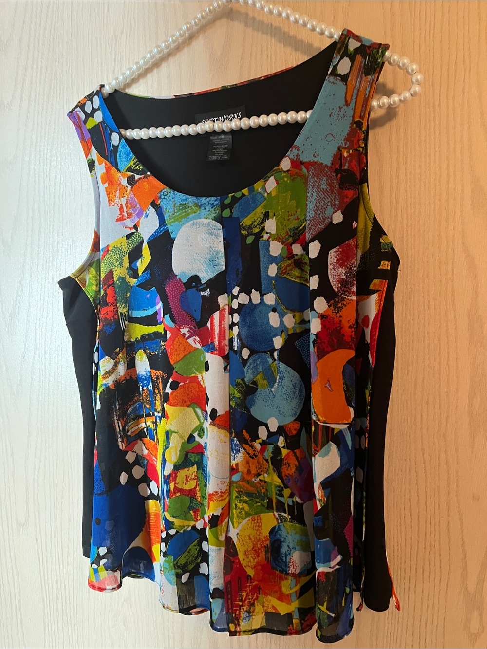 Abstract Multicolor Sleeveless Tank Top with Black Sides